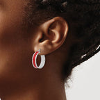 Leslie's Sterling Silver RH-plt Polished Red Enamel Round Hoop Earrings - Image 3
