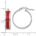 Leslie's Sterling Silver RH-plt Polished Red Enamel Round Hoop Earrings - Image 4