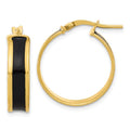 Leslie's Sterling Silver Gold-tone Black Enamel Round Hoop Earrings