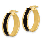 Leslie's Sterling Silver Gold-tone Black Enamel Round Hoop Earrings - Image 2