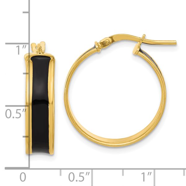Leslie's Sterling Silver Gold-tone Black Enamel Round Hoop Earrings - Image 4