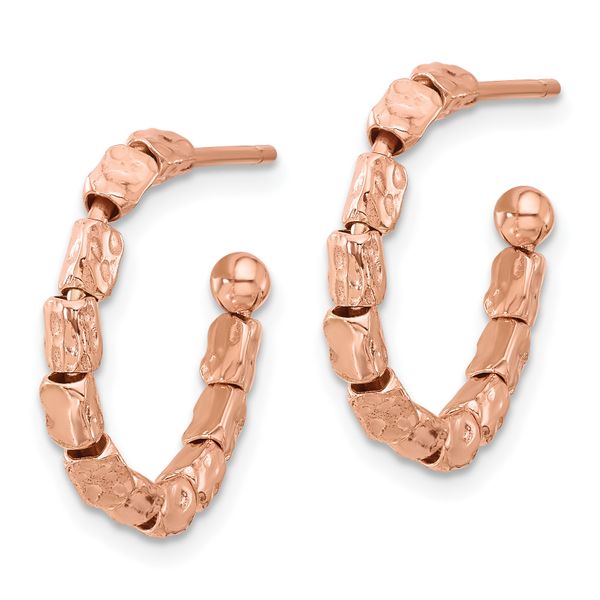 Leslie's Sterling Silver Rose Gold-plat Polished/Hammered J-Hoop Earrings - Image 2