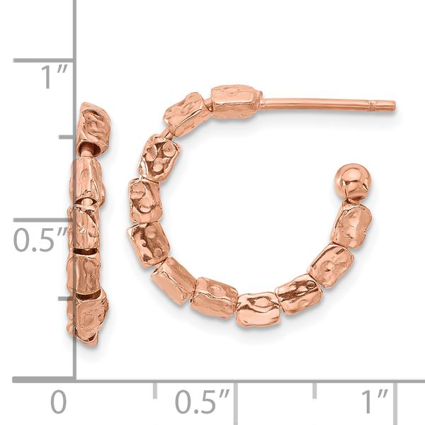 Leslie's Sterling Silver Rose Gold-plat Polished/Hammered J-Hoop Earrings - Image 4