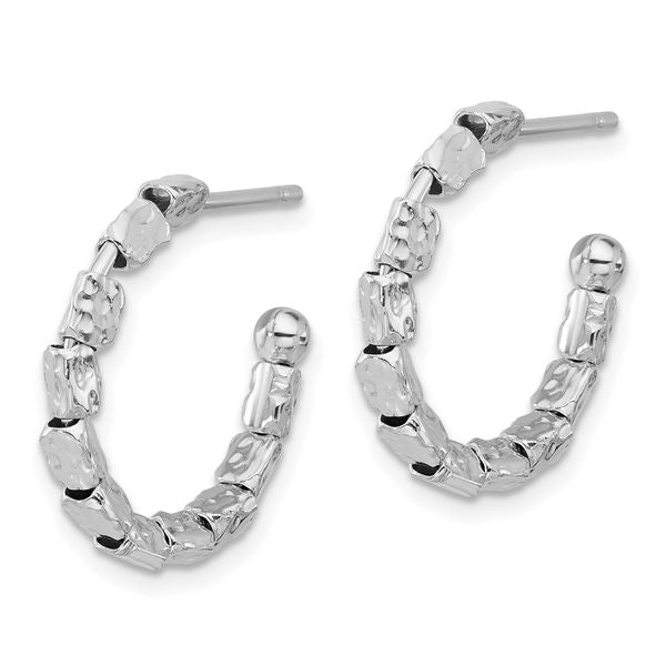 Leslie's Sterling Silver Rh-plated Polished/Hammered J-Hoop Post Earrings - Image 2