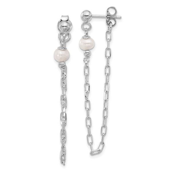 Leslie's Sterling Silver RH-plat FWC Pearl Front/Back Chain Dangle Earrings