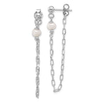 Leslie's Sterling Silver RH-plat FWC Pearl Front/Back Chain Dangle Earrings