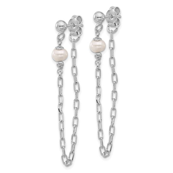 Leslie's Sterling Silver RH-plat FWC Pearl Front/Back Chain Dangle Earrings - Image 2