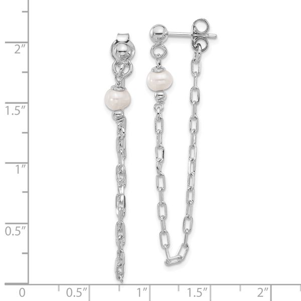 Leslie's Sterling Silver RH-plat FWC Pearl Front/Back Chain Dangle Earrings - Image 4