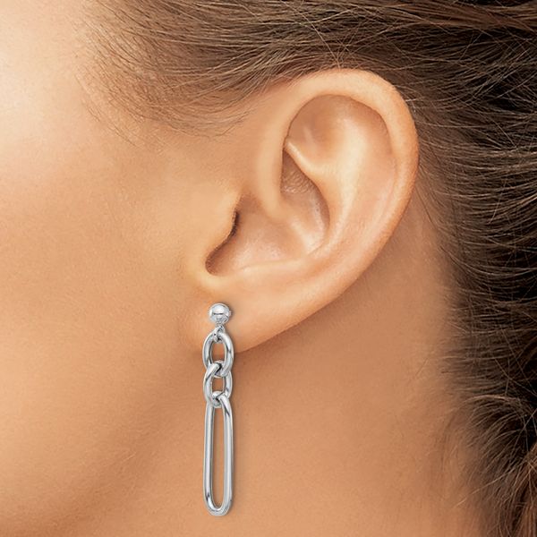 Leslie's Sterling Silver RH-plated Polished Fancy Link Post Dangle Earrings - Image 3