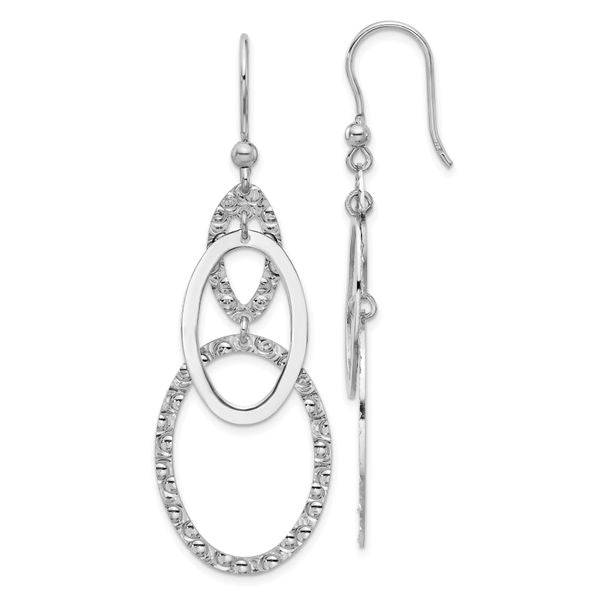 Leslie's Sterling Silver Rh-plated Polished/Textured Ovals Dangle Earrings