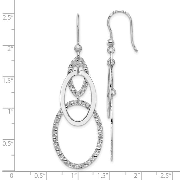 Leslie's Sterling Silver Rh-plated Polished/Textured Ovals Dangle Earrings - Image 4