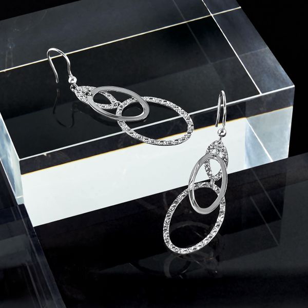 Leslie's Sterling Silver Rh-plated Polished/Textured Ovals Dangle Earrings - Image 5