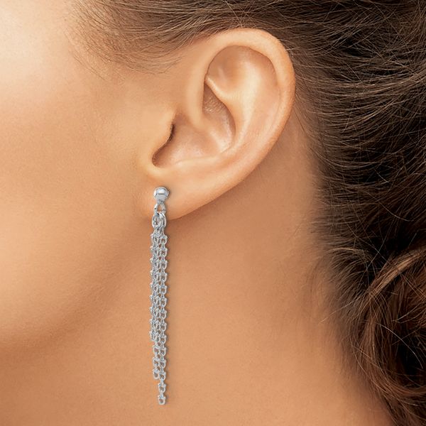 Leslie's Sterling Silver Rh-plated Polished 3-Strand Post Dangle Earrings - Image 3
