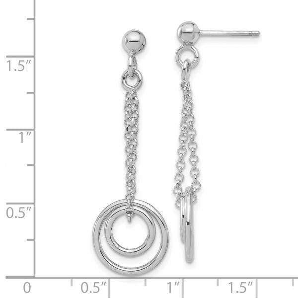 Leslie's Sterling Silver Rh-plated Polished Circles on Chain Dangle Earring - Image 4
