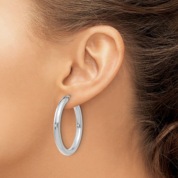 Leslie's Sterling Silver Rhodium-plated 3.5mm Tube Earrings - Image 3