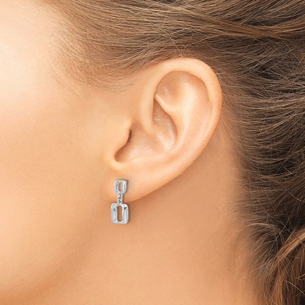 Leslie's Sterling Silver Rhodium-plated Square Link Dangle Post Earrings - Image 3