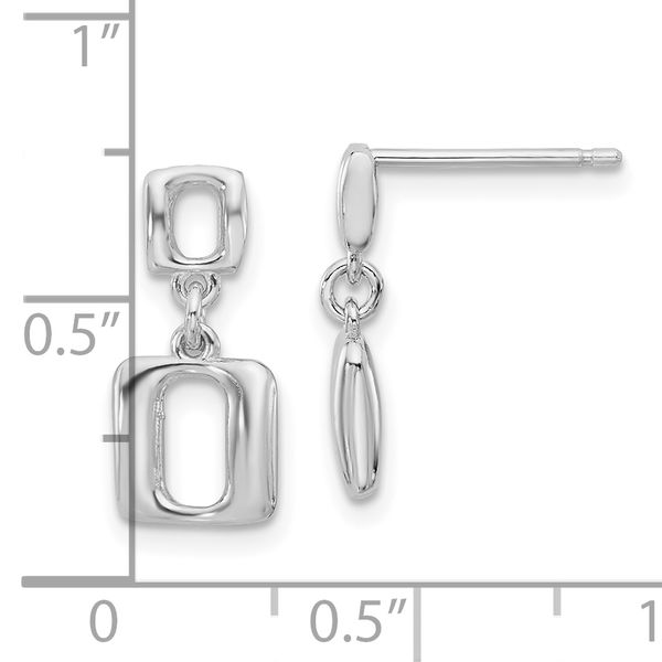 Leslie's Sterling Silver Rhodium-plated Square Link Dangle Post Earrings - Image 4