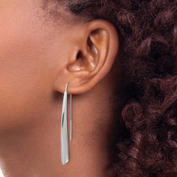 Leslie's Sterling Silver Rhodium-plate Polished Drop Bar Threader Earrings - Image 3