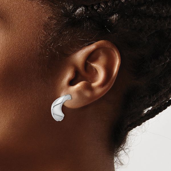 Leslie's Sterling Silver Rhodium-plated Polished J-Hoop Earrings - Image 3