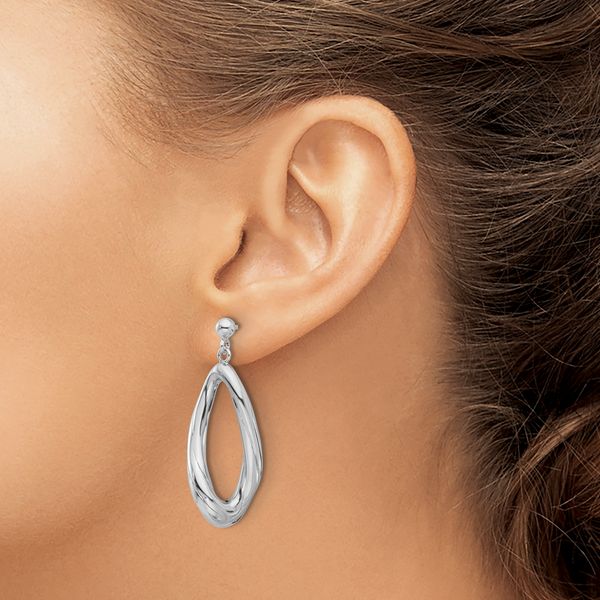 Leslie's Sterling Silver Rhodium-plated Polished Dangle Post Earrings - Image 3