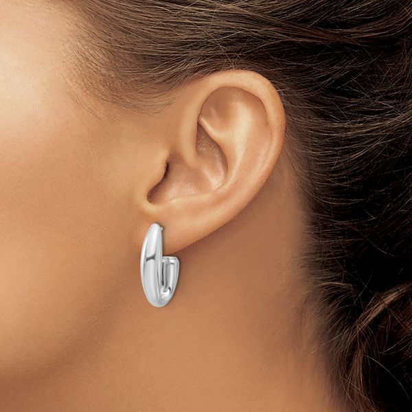 Leslie's Sterling Silver Rhodium-plated Polished J-Hoop Earrings - Image 3