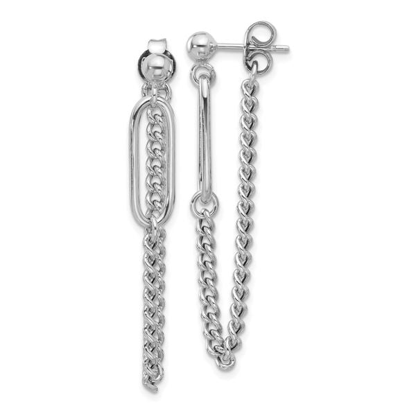 Leslie's Sterling Silver Rhodium-plated Post Chain Dangle Earrings