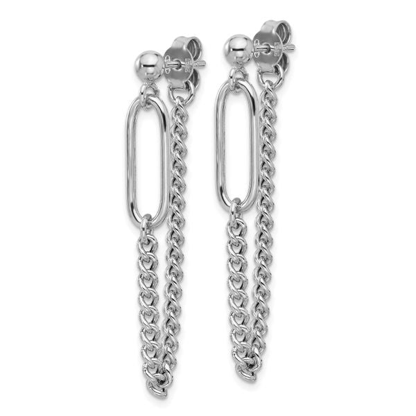 Leslie's Sterling Silver Rhodium-plated Post Chain Dangle Earrings - Image 2