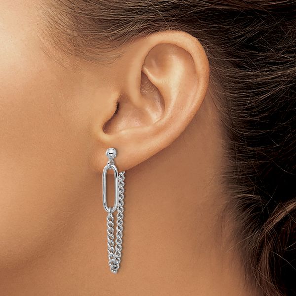 Leslie's Sterling Silver Rhodium-plated Post Chain Dangle Earrings - Image 3