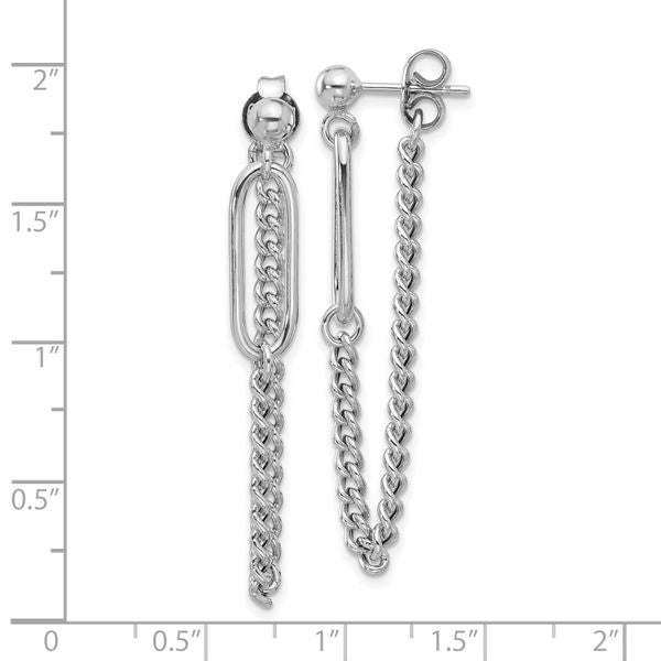 Leslie's Sterling Silver Rhodium-plated Post Chain Dangle Earrings - Image 4