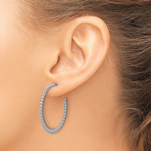 Leslie's Sterling Silver Rhodium-plated Polished J-Hoop Earrings - Image 3