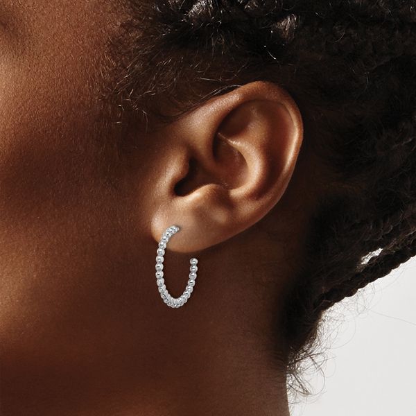 Leslie's Sterling Silver Rhodium-plated Polished J-Hoop Earrings - Image 3