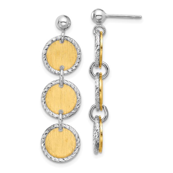 Leslie's SS Rhodium/Gold-plated Polished/Brushed Circles Dangle Earrings