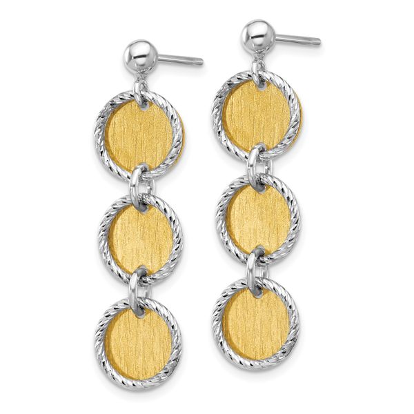 Leslie's SS Rhodium/Gold-plated Polished/Brushed Circles Dangle Earrings - Image 2