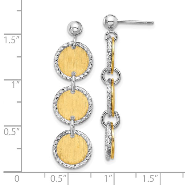 Leslie's SS Rhodium/Gold-plated Polished/Brushed Circles Dangle Earrings - Image 4