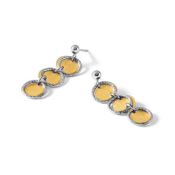 Leslie's SS Rhodium/Gold-plated Polished/Brushed Circles Dangle Earrings - Image 5