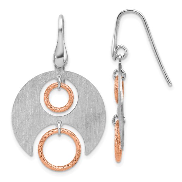 Leslie's SS Rhodium/Rose gold-plat Polished/Brushed Dangle Earrings