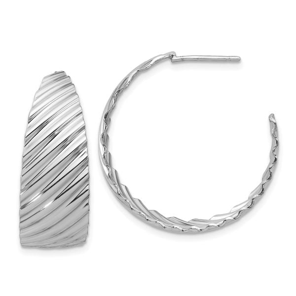 Leslie's Sterling Silver Rh-plat Polished Grooved Left/Right J-Hoop Earring