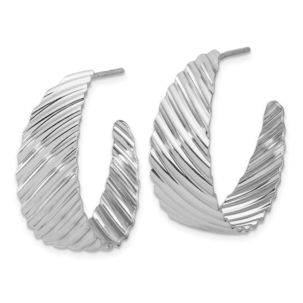 Leslie's Sterling Silver Rh-plat Polished Grooved Left/Right J-Hoop Earring - Image 2