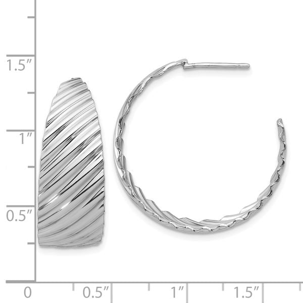 Leslie's Sterling Silver Rh-plat Polished Grooved Left/Right J-Hoop Earring - Image 4