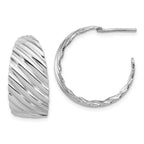 Leslie's Sterling Silver Rh-plat Polished Grooved Left/Right J-Hoop Earring