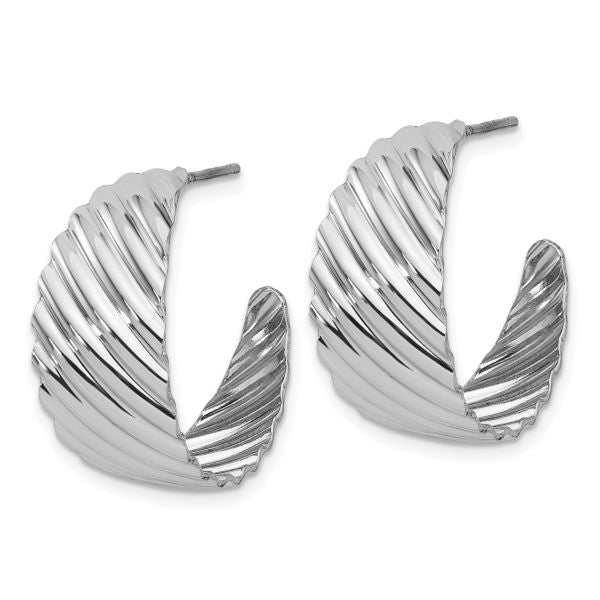 Leslie's Sterling Silver Rh-plat Polished Grooved Left/Right J-Hoop Earring - Image 2