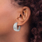 Leslie's Sterling Silver Rh-plat Polished Grooved Left/Right J-Hoop Earring - Image 3
