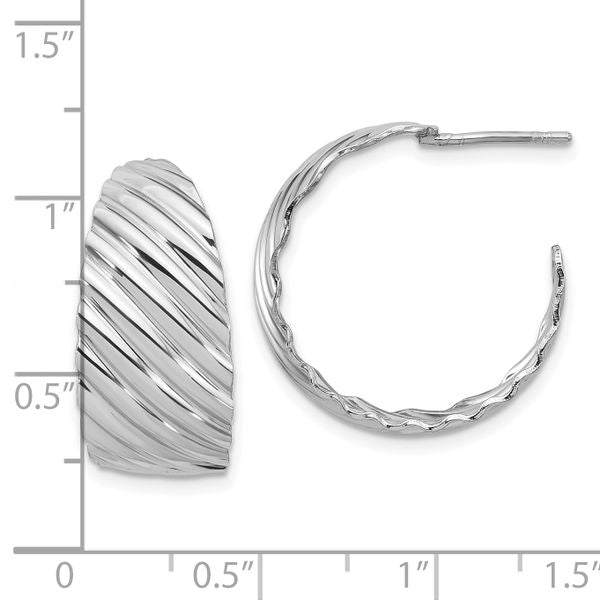 Leslie's Sterling Silver Rh-plat Polished Grooved Left/Right J-Hoop Earring - Image 4