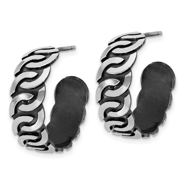 Leslie's Sterling Silver Antiqued Burnished Polished J-Hoop Earrings - Image 2