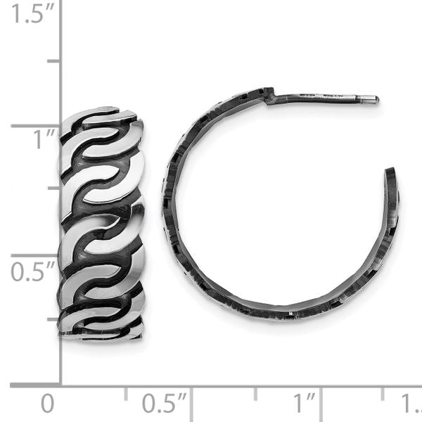 Leslie's Sterling Silver Antiqued Burnished Polished J-Hoop Earrings - Image 4