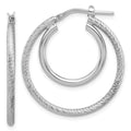 Leslie's Sterling Silver Rh-plat Polished and Textured Double Hoop Earrings