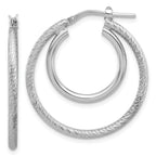 Leslie's Sterling Silver Rh-plat Polished and Textured Double Hoop Earrings