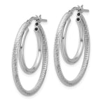 Leslie's Sterling Silver Rh-plat Polished and Textured Double Hoop Earrings - Image 2