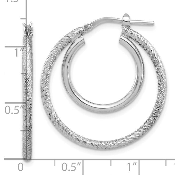 Leslie's Sterling Silver Rh-plat Polished and Textured Double Hoop Earrings - Image 4