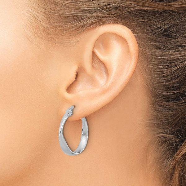 Leslie's Sterling Silver Rhodium-plated Polished Hoop Earrings - Image 3